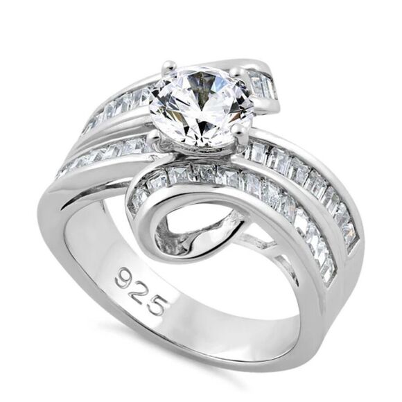 Sterling Silver Twisted Channel CZ Engagement Ring New - Picture 1 of 7
